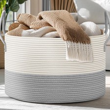Extra Large Basket for Blankets - 21.7"D X 13.8"H Rope Laundry Basket Toy Bas...