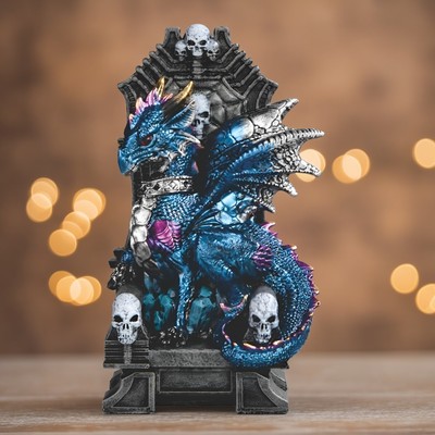 7.25''H Blue Dragon in ArmChair Figurine Ornament Home Decor Unique Gift