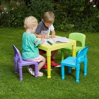Children's Table & 4 Chairs Multicoloured – Kid Size, Flat Pack, Easy Clean