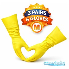 Medium - 3 Pairs - Yellow Kitchen Cleaning Dishwashing Nitrile Reusable Gloves