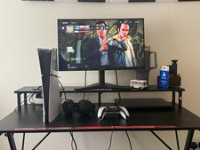 Black Gaming Desk with Monitor Stand, Metal & Wood Composite, Freestanding