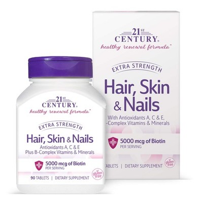 21st Century Vitamins Extra Strength Hair Skin Nails 90 Count Beauty Support
