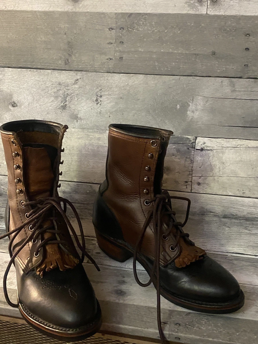 Santa Fe Boot Co Mens Leather Logger Boots Two Tone Black Brown Vibram Size 8 D Santa Fe Boot Company | eBay main image 2
