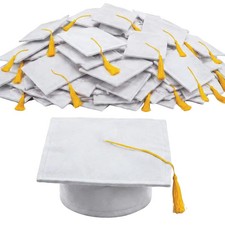 Bulk Kids White Felt Elementary School Graduation Caps with Tassel for 36