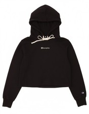 CHAMPION Womens Crop Hoodie Jumper UK 12 Medium Black BN13