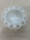 Vintage Anchor Hocking Lace Edge Milk Glass Footed Compote Dish “Old Colony” MCM