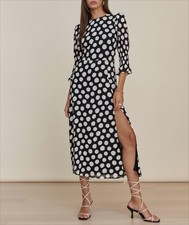 Women Reformation Round Neck Polka Dot 3/4 Sleeve Midi Dress