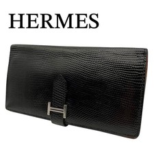 HERMES Bearn Classic Lizard Leather Bag H stamp, black 