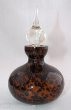 NEW MURANO STYLE BLACK AND AMBER GLASS VANITY PERFUME BOTTLE+STOPPER