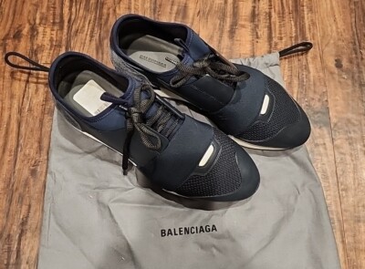 Balenciaga “RACE RUNNER” Navy Leather/Fabric Low Top Lace Up