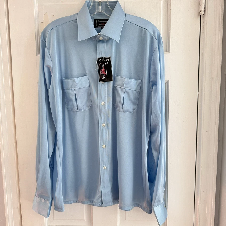 NWT Vintage Quinessa By Youngbloods Blue Shirt Collar Men’s Sz L Retro Sexy - Image 2 of 4