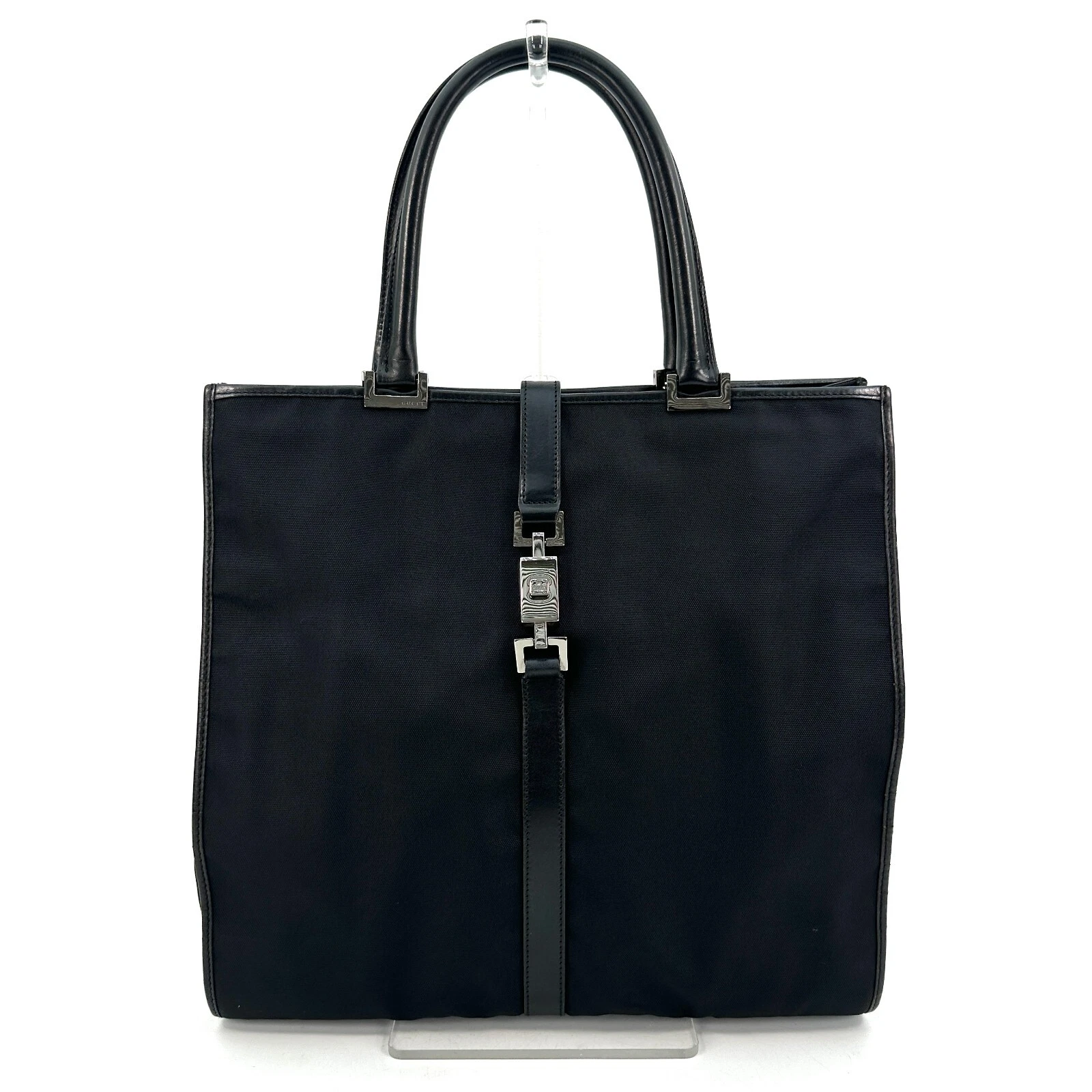 GUCCI Jackie Borsa Tote in Tela e Pelle Nero Argento