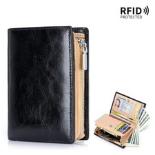 Men Cow Leather Short Wallet Zipper Coin Pocket Big Capacity Money Card Holder