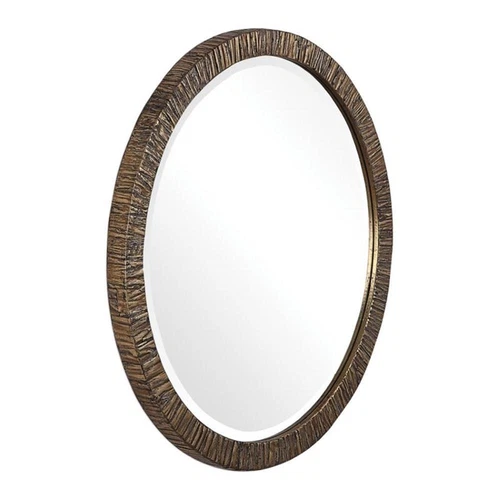 Uttermost Wayde Round MDF Wood and Glass Mirror in Metallic Gold - Picture 3 of 6