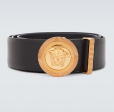 $595 NWT  Versace Men's Black & Gold Medusa Biggie Leather Belt Size 32 / 80