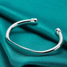 925 Sterling Silver Double Bead Cuff Adjustable Bangle Bracelet Fashion Jewelry