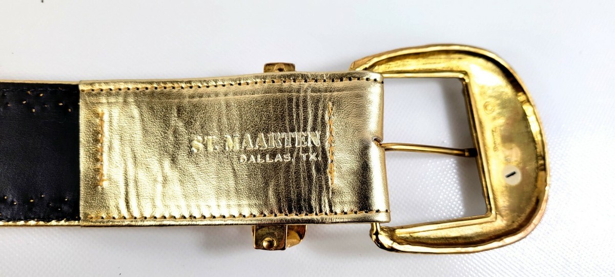 Vintage St. Maarten Dallas Gold Leather & Studded Rhinestone  display picture 1