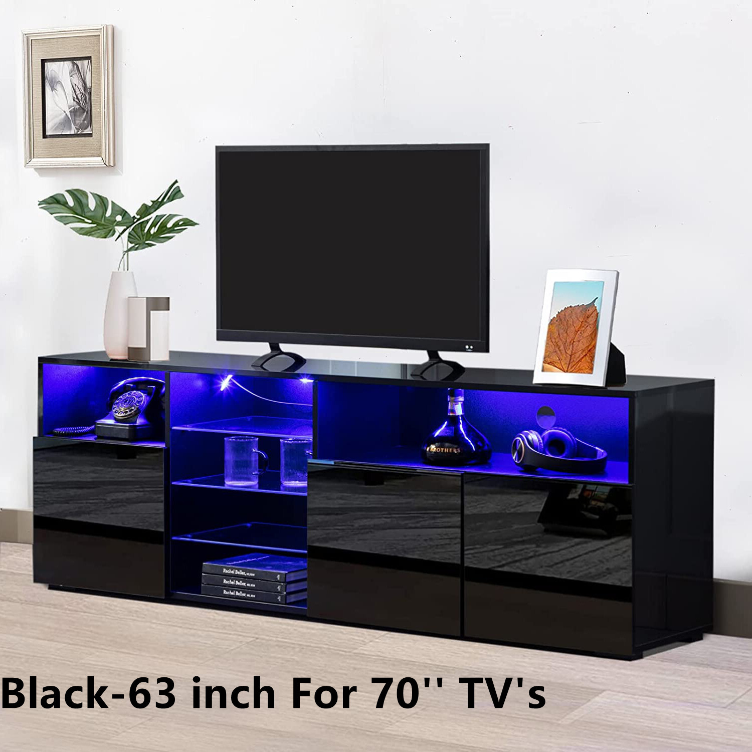 High Glossy LED TV Stand for 70 inch TV Entertainment Center