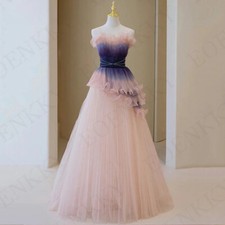 Pink Prom Dress Ruffles Tulle Spaghetti Straps A Line Beading Floor Length