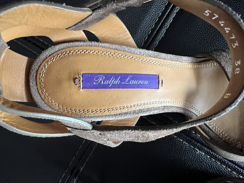 Sandalias de tacón de gamuza Ralph Lauren para mujer TALLA 8 Foto 3 de 4