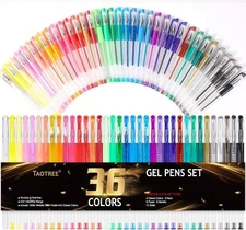 Taotree 36-Color Glitter Gel Pens for Adult Coloring - Neon Ink Drawing Set