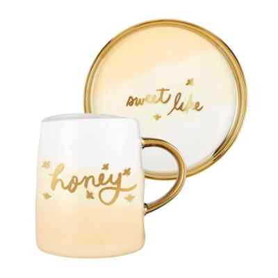 Set of 2 White, Gold, and Beige ''Honey'' Kitchen Accessories and Gift Collections