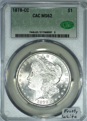 1878-CC Morgan Dollar CAC MS-62; Frosty White
