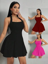 Womens Bodycon A-line Dress Camisole Sexy Backless Halter Party Mini Dress