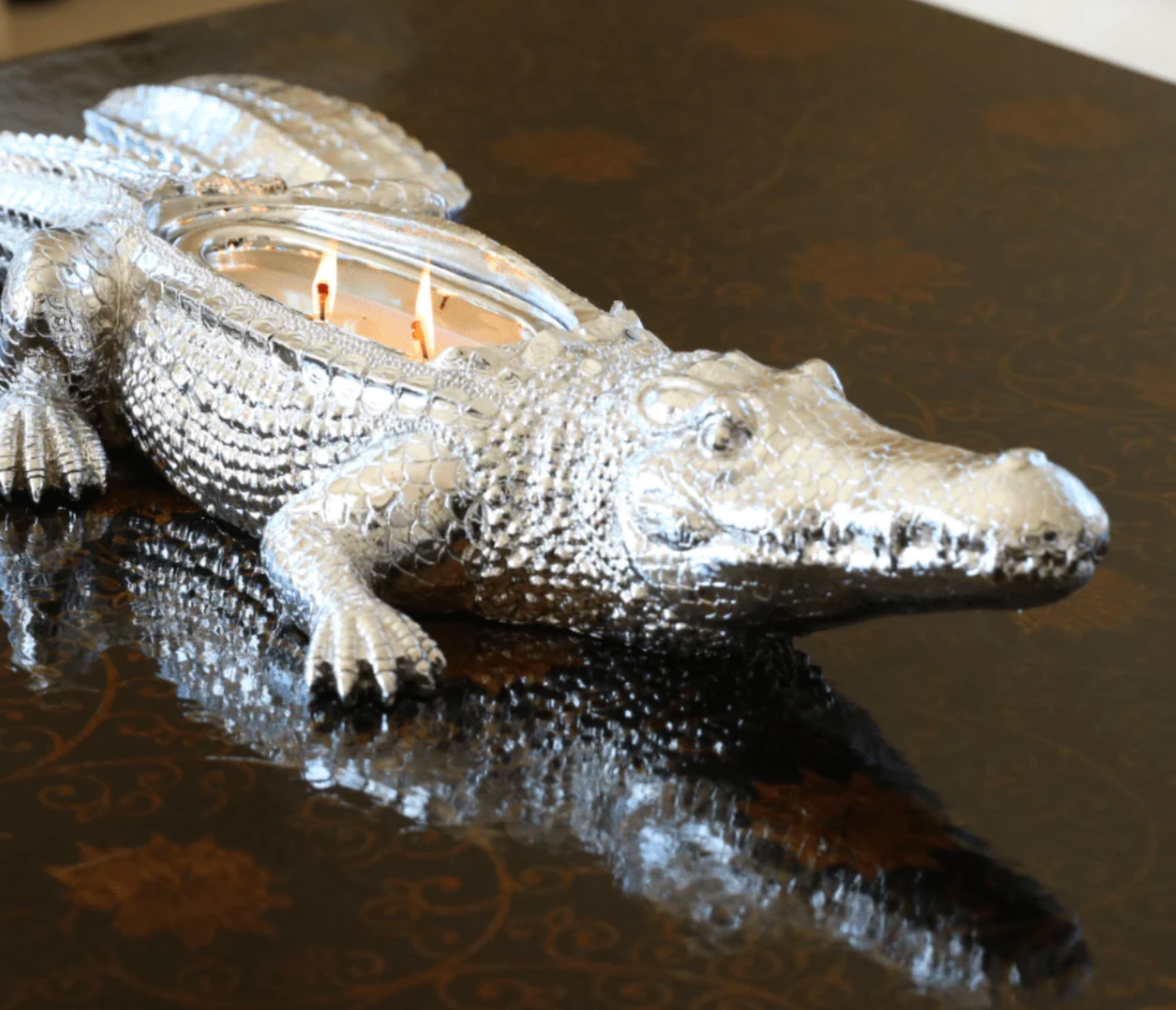 THOMPSON FERRIER SILVER GRAND ALLIGATOR CANDLE, JASMINE LILY MADE