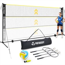 5.1-7.4ft Portable Volleyball Badminton Net Set w/ Adjustable Poles Rackets Pump