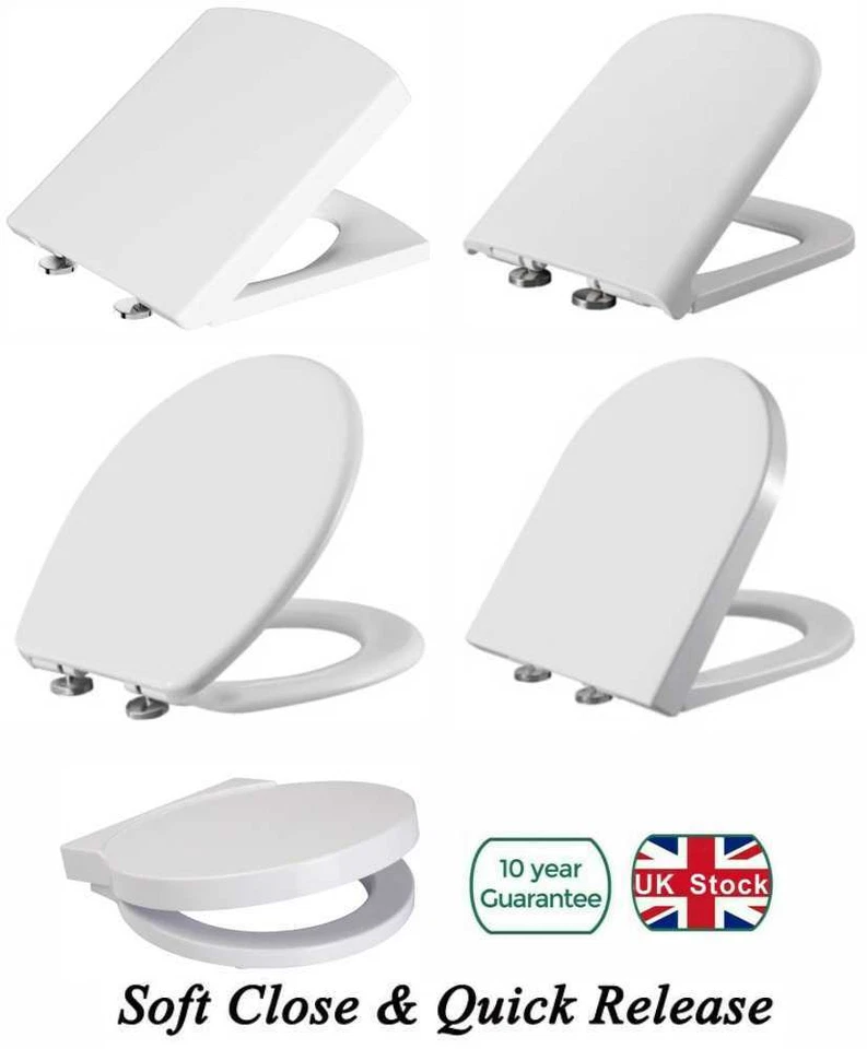 Luxury Toilet Seat WC Heavy Duty White Soft Close Slow Top Quick Release Hinges