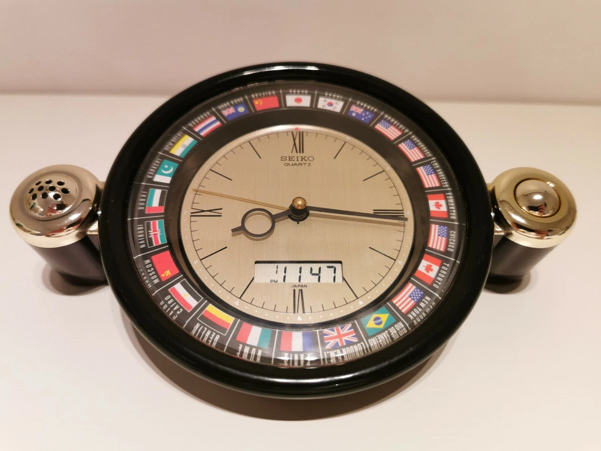VINTAGE DESK WORLD TIME DUAL TIME ANALOG DIGITAL ALARM QUARTZ