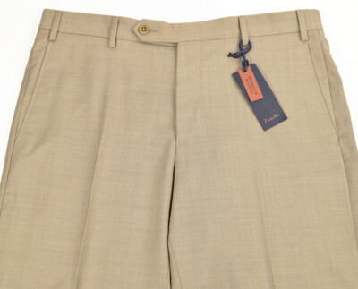 ZANELLA Beige DEVON Classic Fit Flat Front Wool Serge Dress Pants 34 Italy NWT