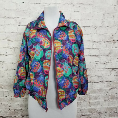 Vintage 90er Damen M bunte abstrakte Keramik geometrisches Muster Windbreaker - Bild 4 von 9