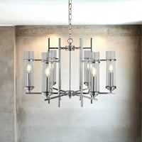 Kronleuchter HäNgelampe Esstisch Ø 59,5 Cm 6-Flammig E14 Chrom Klar Glas Metall