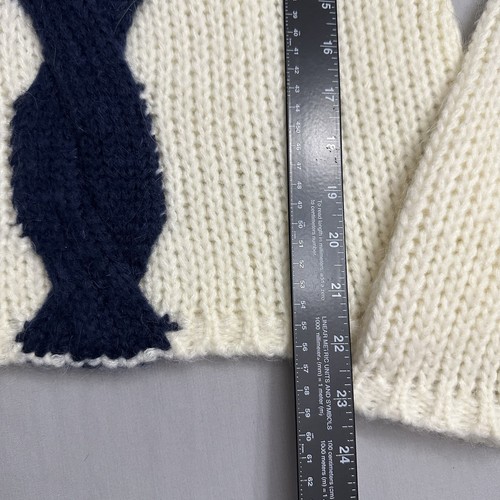 LL Bean Sweater Womens XS Reg Ivory Navy Wool Mohair Pullover Cabincore Cottage - Picture 4 of 15