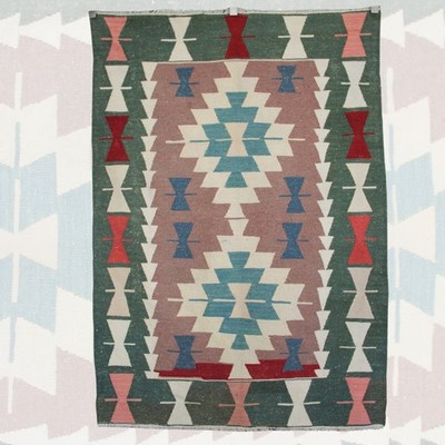 Vintage Flachgewebe Wolle Kelim - 4 x 5 Fuß | Tribal Grün Türkischer Teppich ...