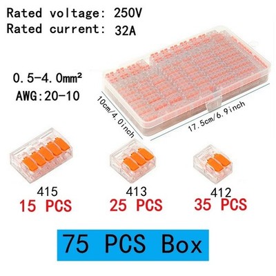 75 Stück Schnellsteckklemmen | Drahtverbinder Elektrogeräte 250 V 32 A UK