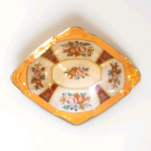 Vintage Orange Serving Bowl - Made in Japan - Irredescent - Floral Design *read*