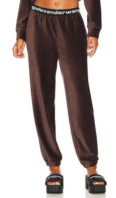 Alexander Wang Velour Logo Waistband Joggers - Brown - Size Large - NWT
