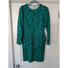 Boden Green Navy Floral Cotton Sheath Dress Pockets Womens 6R L/S garden career