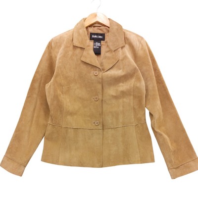 Brandon Thomas Women's Tan Suede Leather Blazer Jacket Size L
