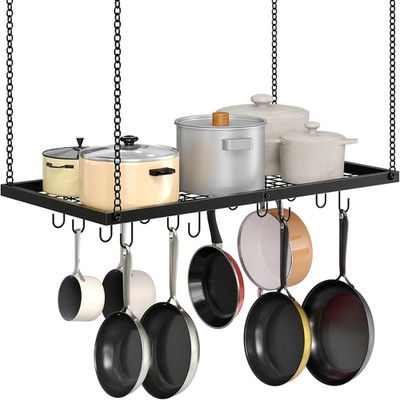 Hanging Pot Rack, Ceiling Mounted Pot Hanger for Kitchen, Metal Cookware Storage