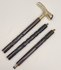 Brass Handle Wooden Walking Stick Decorative Carved Wood Cane