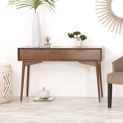 Copenhagen 48 In. Walnut Standard Rectangle Wood Console Table with Drawers