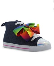 JoJo Siwa Denim Glitter Rainbow Bow Hightop Sneakers Girls size 9, 10, and 11