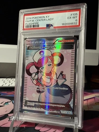 2014 POKEMON XY FLASHFIRE #105/106 POKEMON CENTER LADY FULL ART HOLO PSA 6