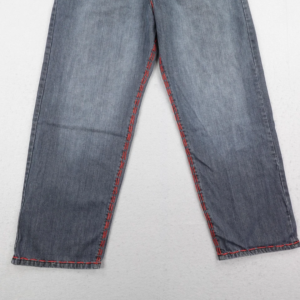 Pantalones de mezclilla vintage Old Skool para hombre 42 grises bordados holgados descoloridos pierna ancha Y2K Foto 3 de 4