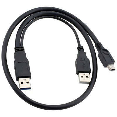 USB Dual Power For Y Shape 2x Type A- Mini B Cable, 18''