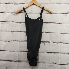 NIKE Swim Suit Womens 4 One Piece Athletic Swoosh Logo Black NWT